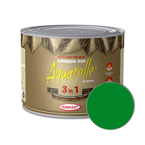 Алкидна боя за метал 3в1 AQUARELLE - зелена 0,450-17 л