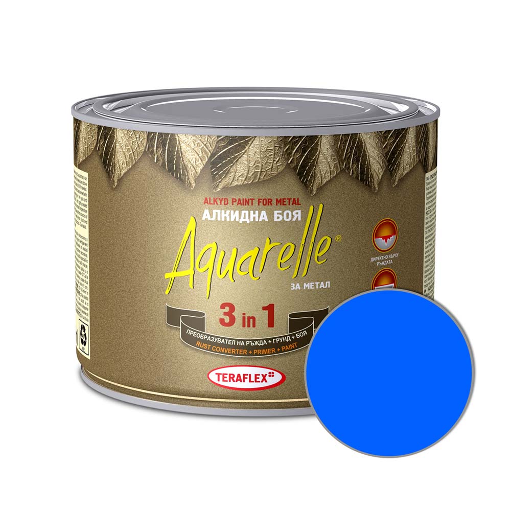 Алкидна боя за метал 3в1 AQUARELLE - синя 0,450-17 л