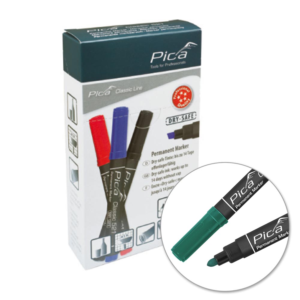 Перманентен маркер PICA Dry Safe зелен объл