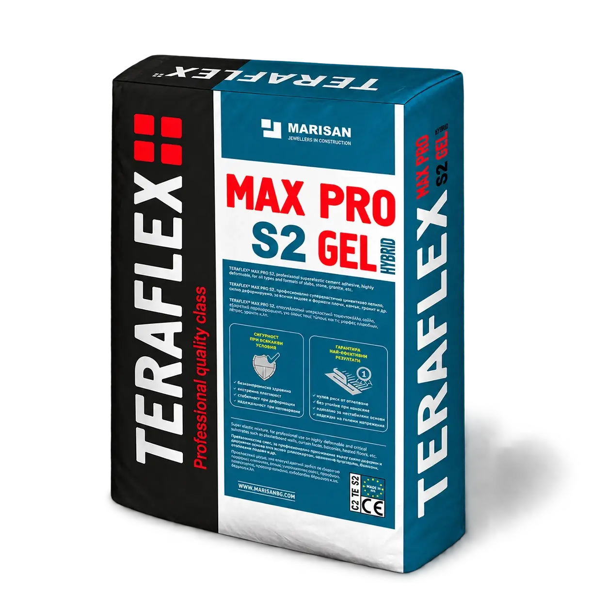 teraflex-max-pro-s2-c2te-s2-25kg-opakovka ТЕРАФЛЕКС MAX PRO S2 C2TE S2 25 кг – супереластично гел лепило за плочки