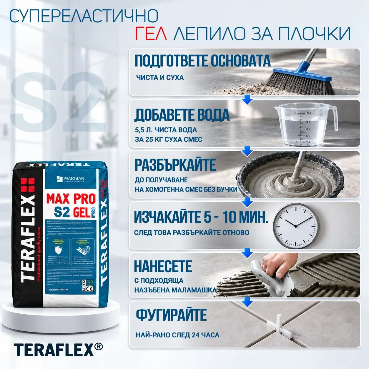 teraflex-max-pro-s2-podgotovka-smesvane-nanasiane ТЕРАФЛЕКС MAX PRO S2 гел лепило – подготовка, смесване, нанасяне и фугиране